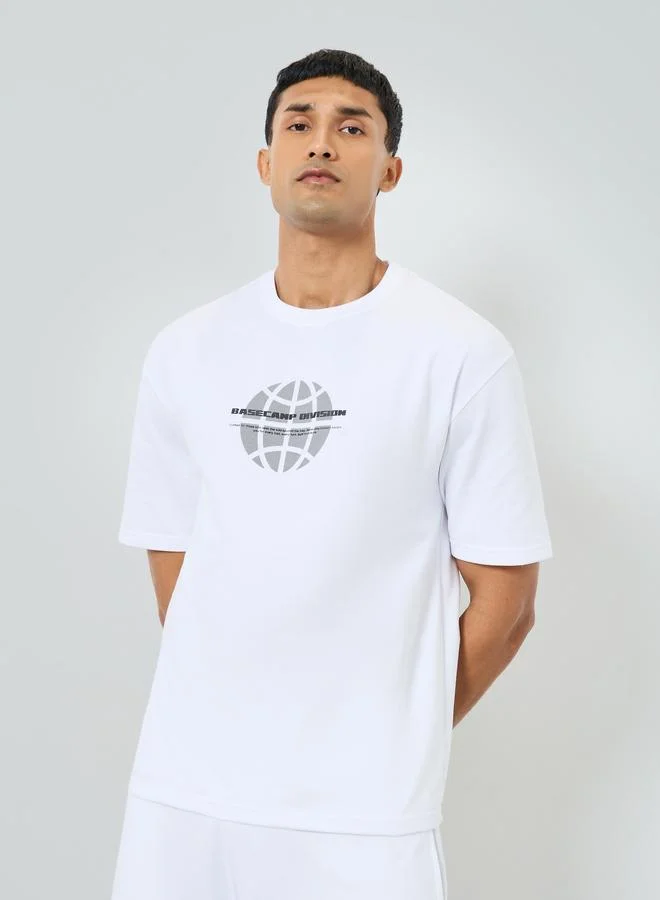 Styli Men White Graphic Print T-Shirt and Shorts Co-Ords
